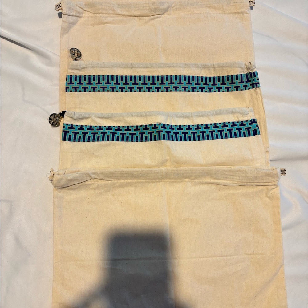 Tory Burch Cream and Blue Fabric Bags